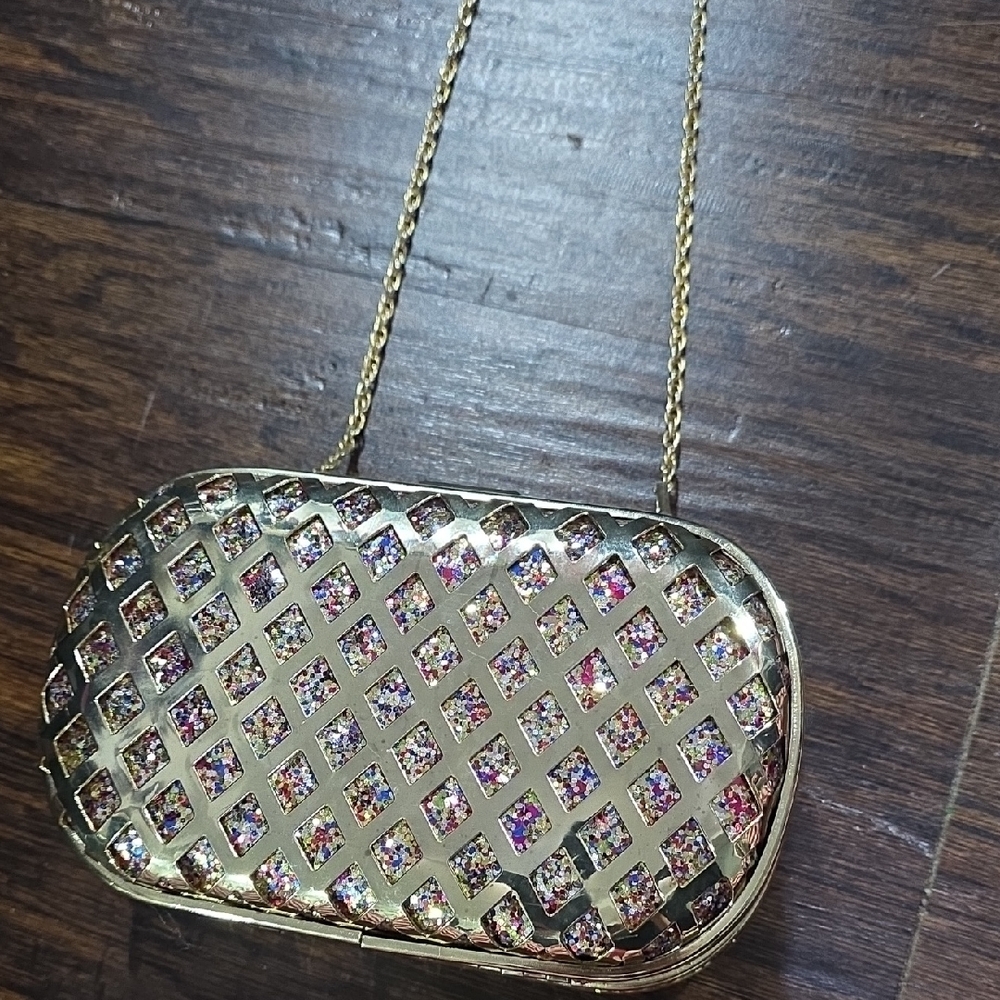 Elegant Gold and Multicolor Clutch Bag.